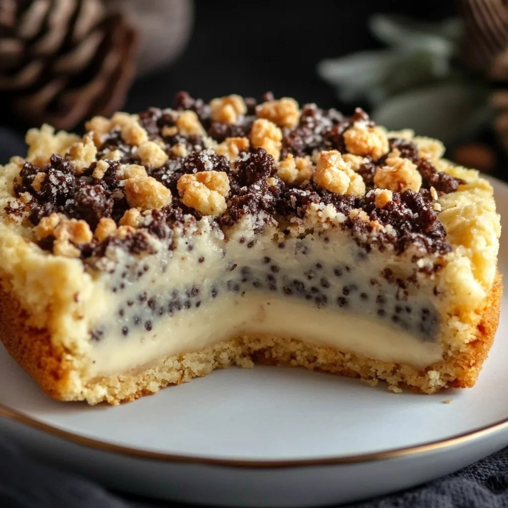 Mohnkuchen mit Pudding und Streuseln