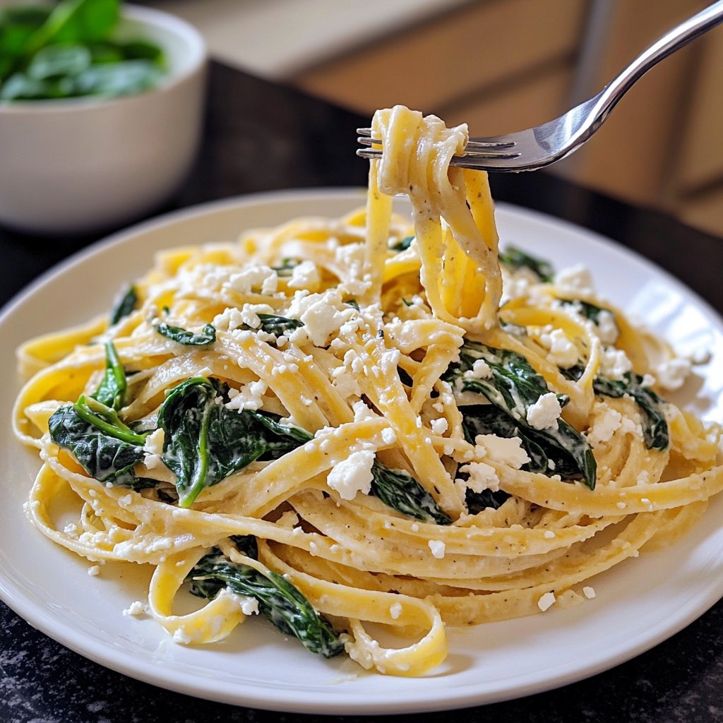 Pasta mit Spinat und Feta