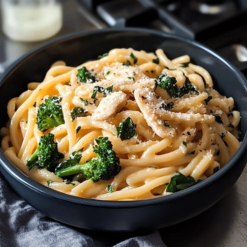 Käsiges Knoblauch-Hähnchen mit Brokkoli-Pasta