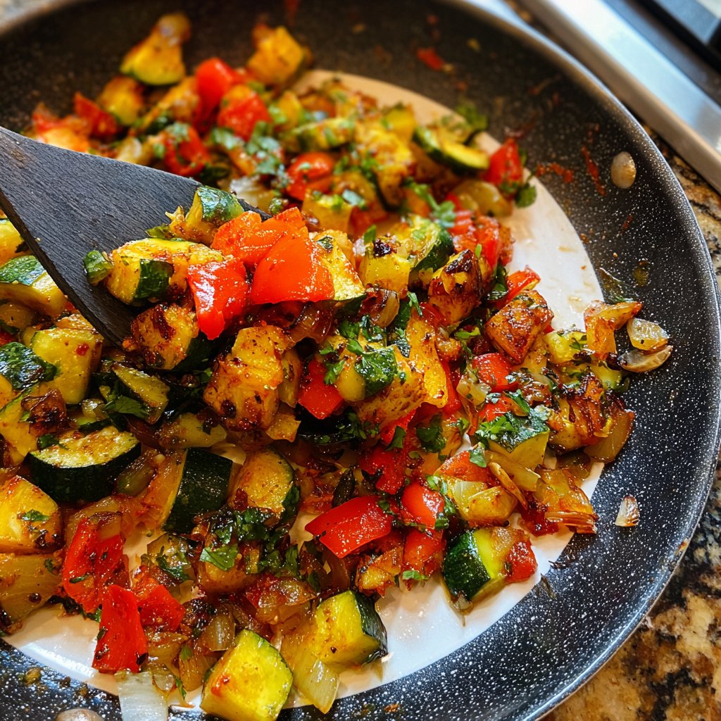 Gemüsepfanne mit Zucchini und Knoblauch