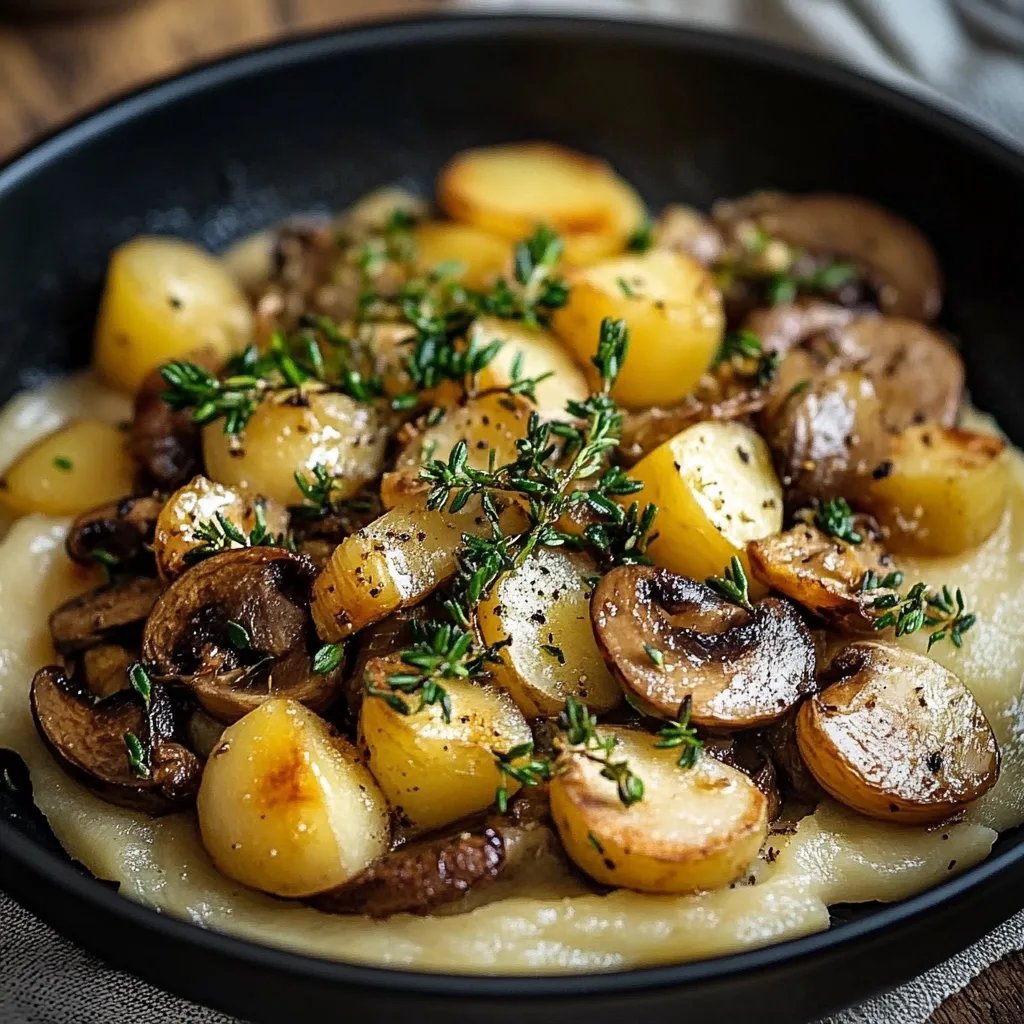 Pilzpfanne mit Rosenkohl & Kartoffelpüree
