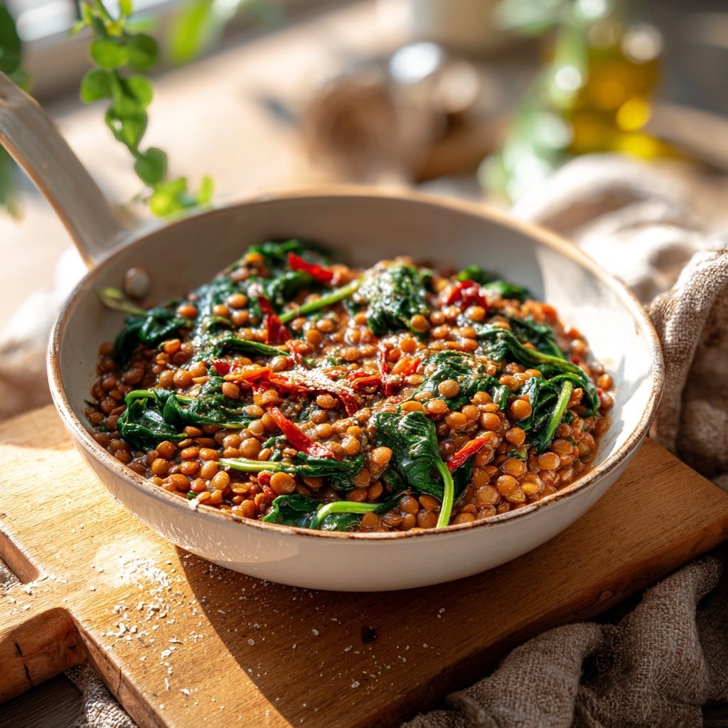 Kalorienarme Linsenpfanne Mit Spinat