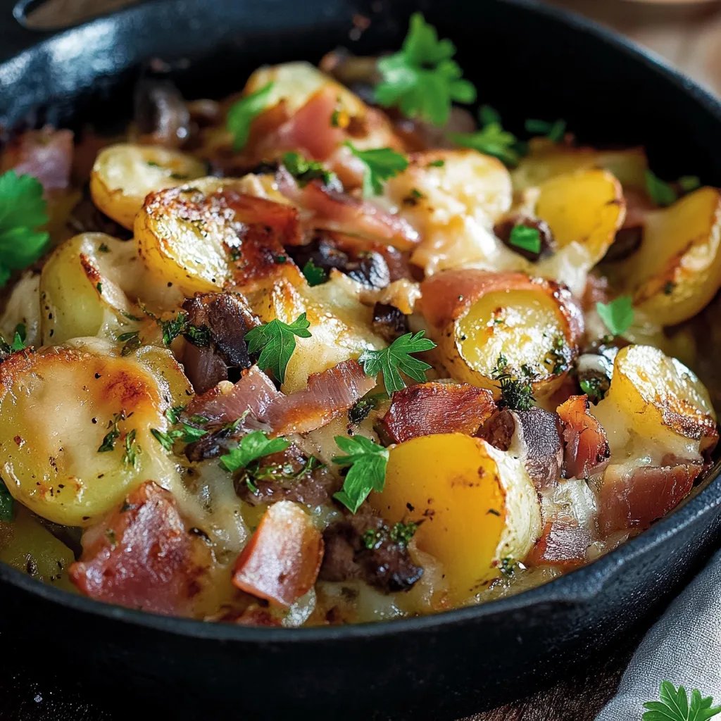 Kartoffel- und Rosenkohlauflauf mit Rinderbacon