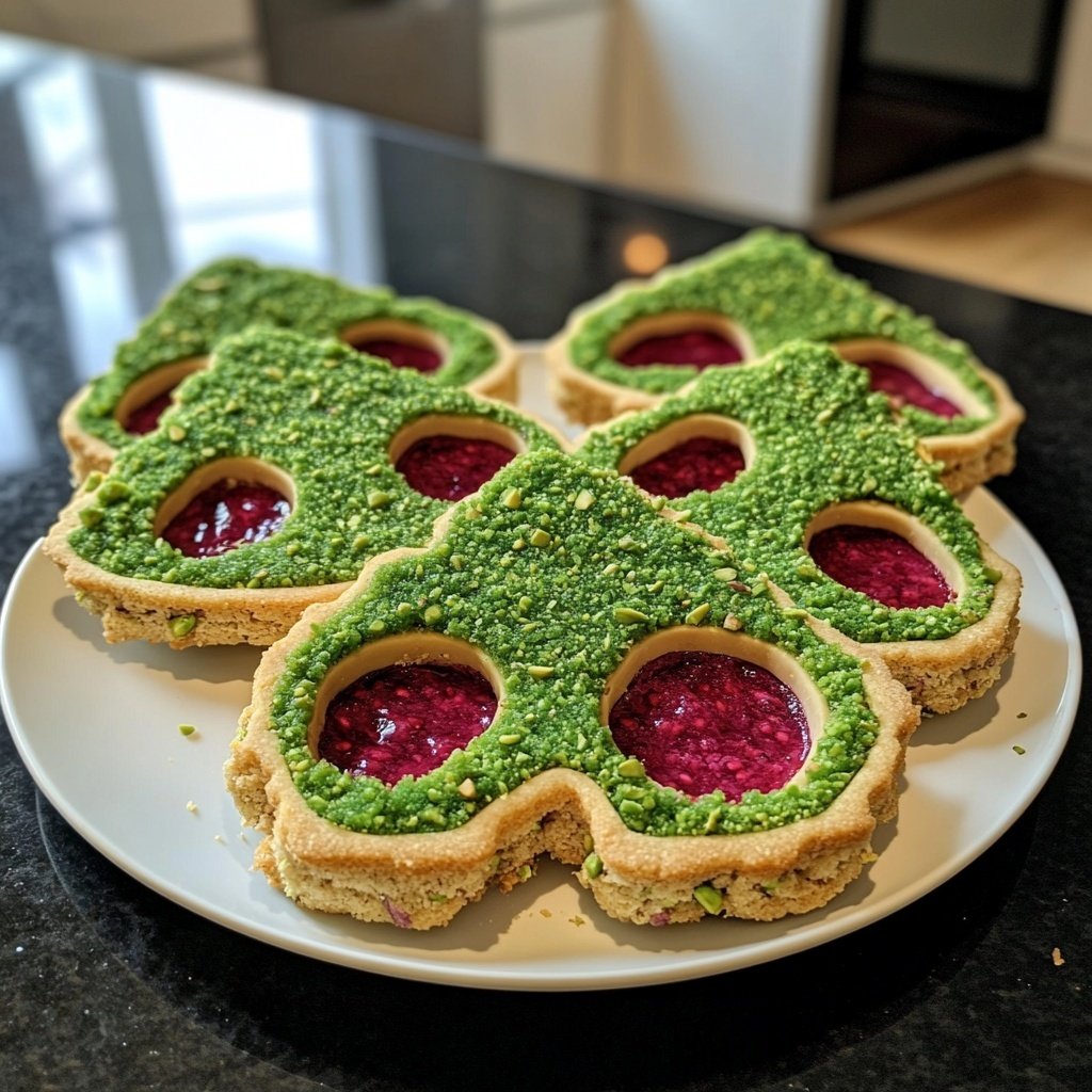 Pistazien-Tannenbäumchen mit Himbeerfüllung