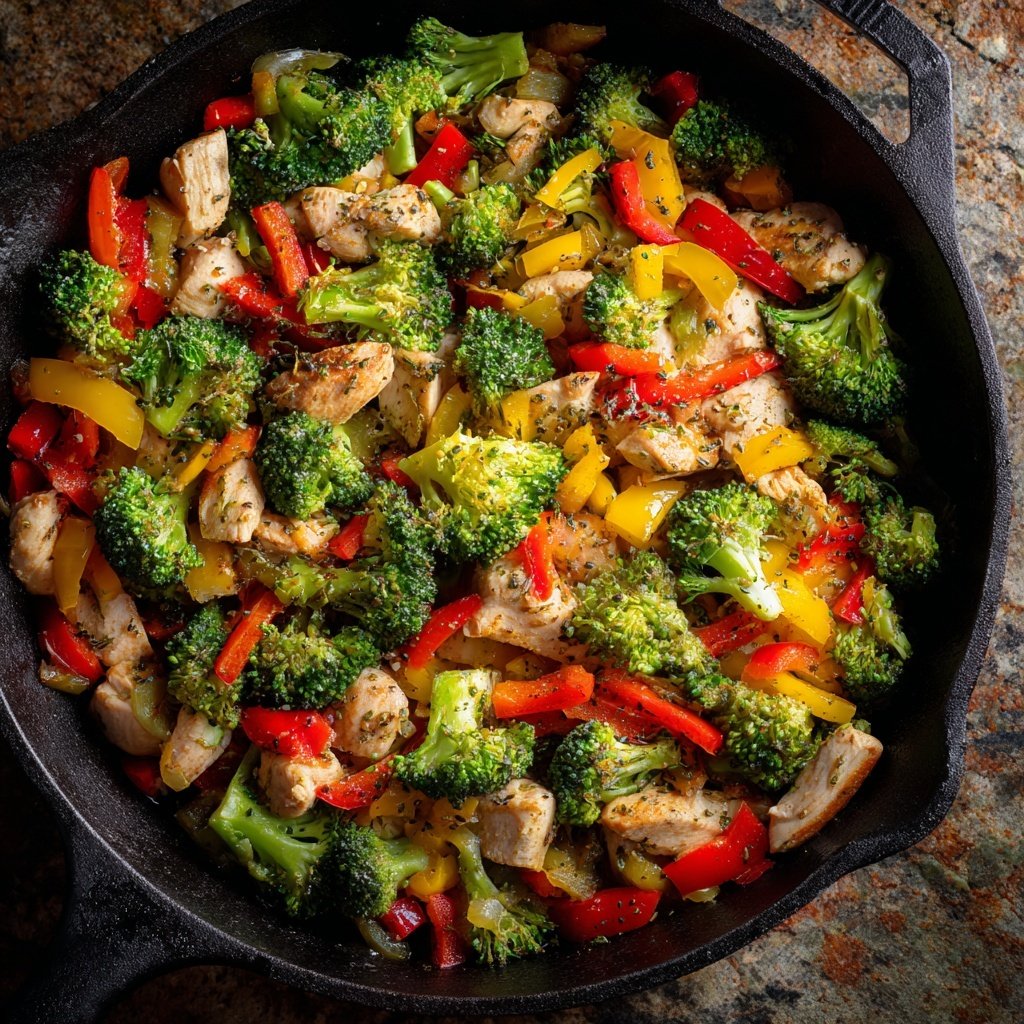 Kalorienarme Hähnchenpfanne Mit Brokkoli Und Paprika