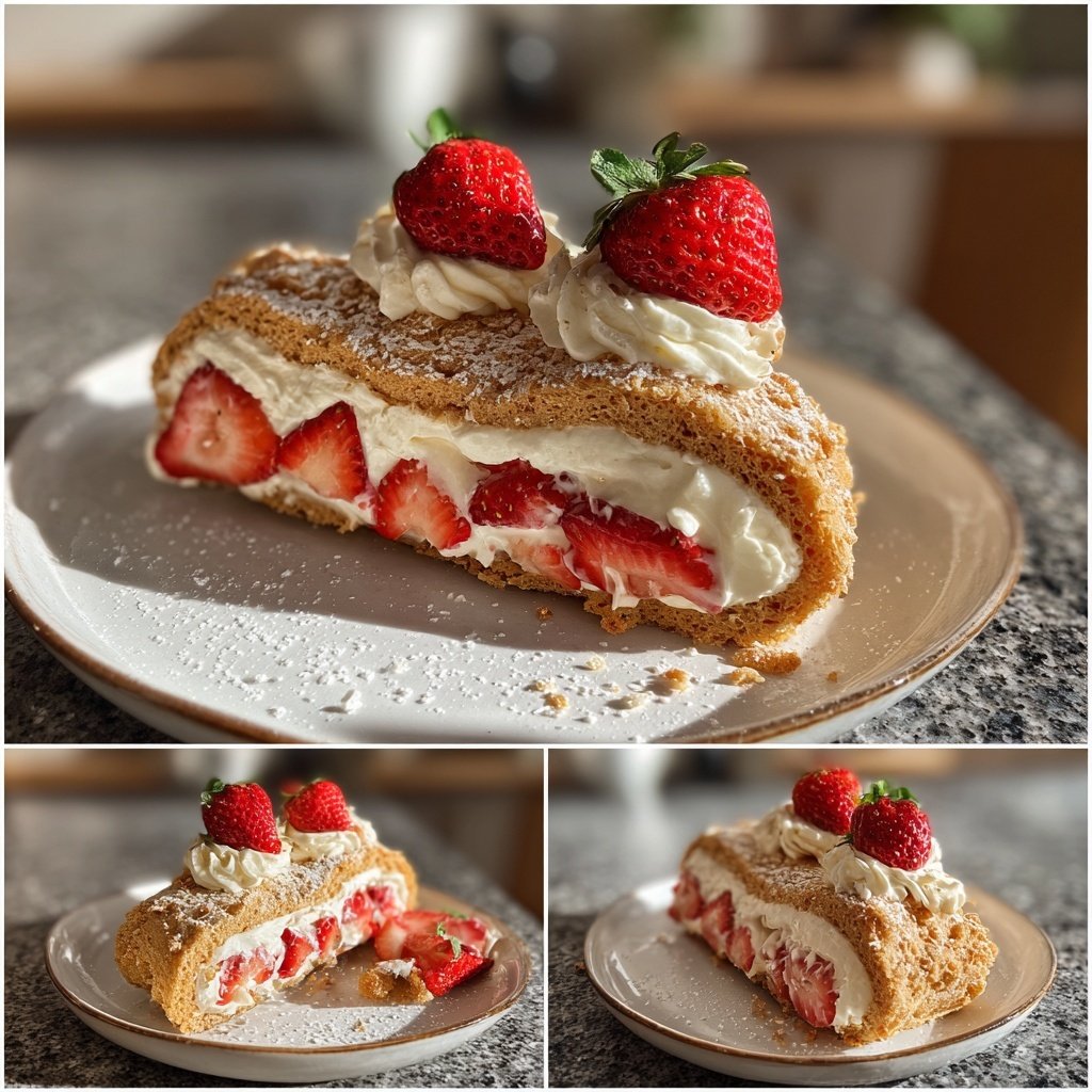 Erdbeer Biskuitrolle Mit Vanille Creme