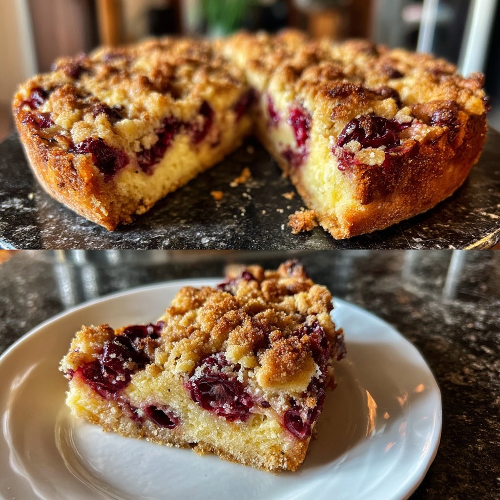 Kuchen mit Kirschen und Streuseln